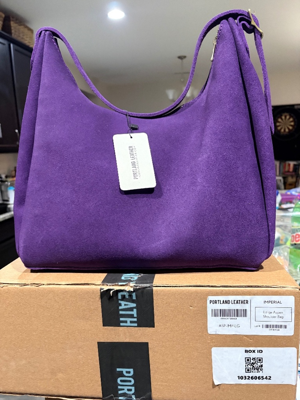 NWT Portland Leather Goods Large Aspen Shoulder Bag - Imperial Purple Suede - Picture 2 of 5